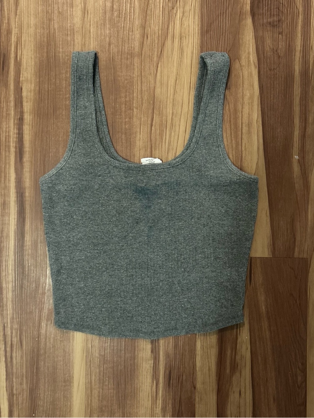 Women’s Gray Ribbed Scoop Neck Tank - Casual Stretch Crop